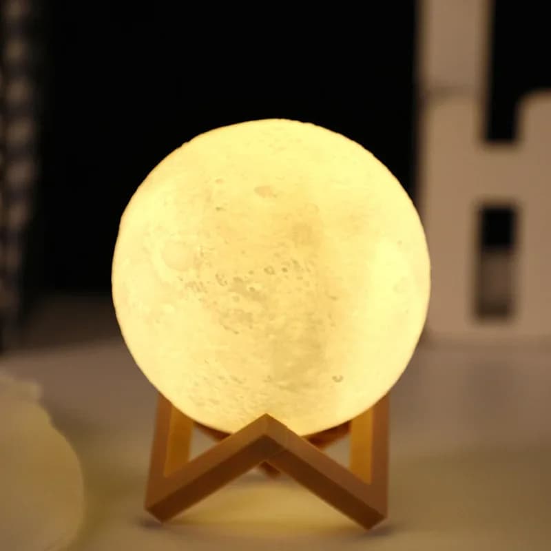 Luminária Mini Lua Cheia Abajur Decoração LED com Alto Relevo e Base para Decoração Sem Fio