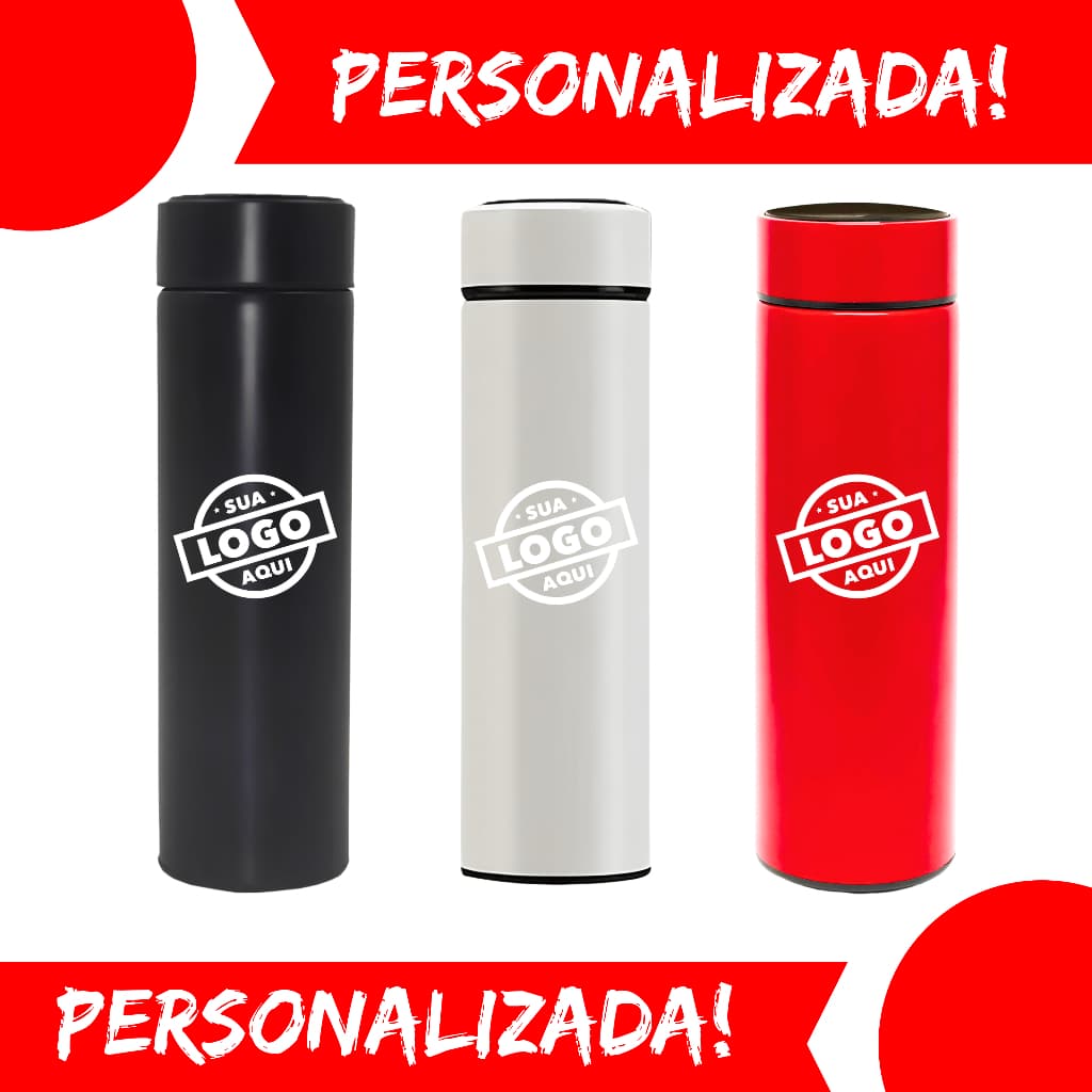 Garrafa Copo Térmica Personalizada Termômetro Led Digital 500ml Em Aço Inoxidável Com Tampa De Vedação