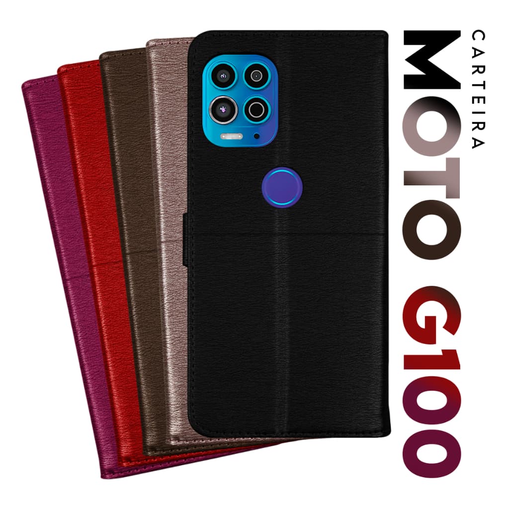Capa Case Capinha Carteira Flip Cover Couro Sintético PRETA Para Motorola Moto G100 XT2125 tela 6.7 pol. Cell in Power25