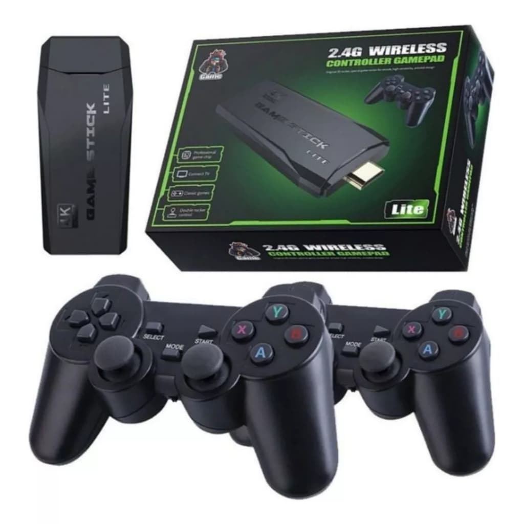 Game Stick Videogame 4K HD Retrô c/ mais de 10.000 jogos e 2 Controles sem Fio 2.4 Wireless