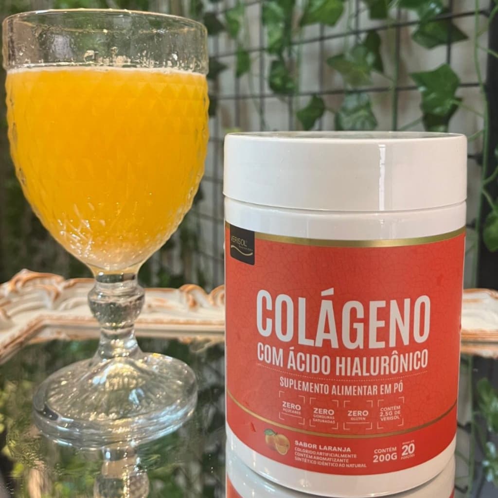 COLAGENO EM PÓ VERISOL ACIDO HIALURONICO COM SABOR LARANJA VITAMINA E VITAMINA B6 ZINCO PELE SAUDAVEL ORIGINAL