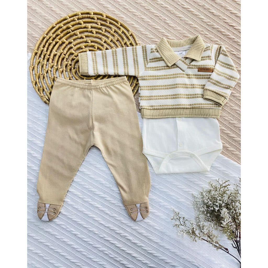 Conjunto Pagão Casaco Bebê - Suéter, Body e Calça Masculino | Mundo Colorido | Tamanho RN 0-2 meses