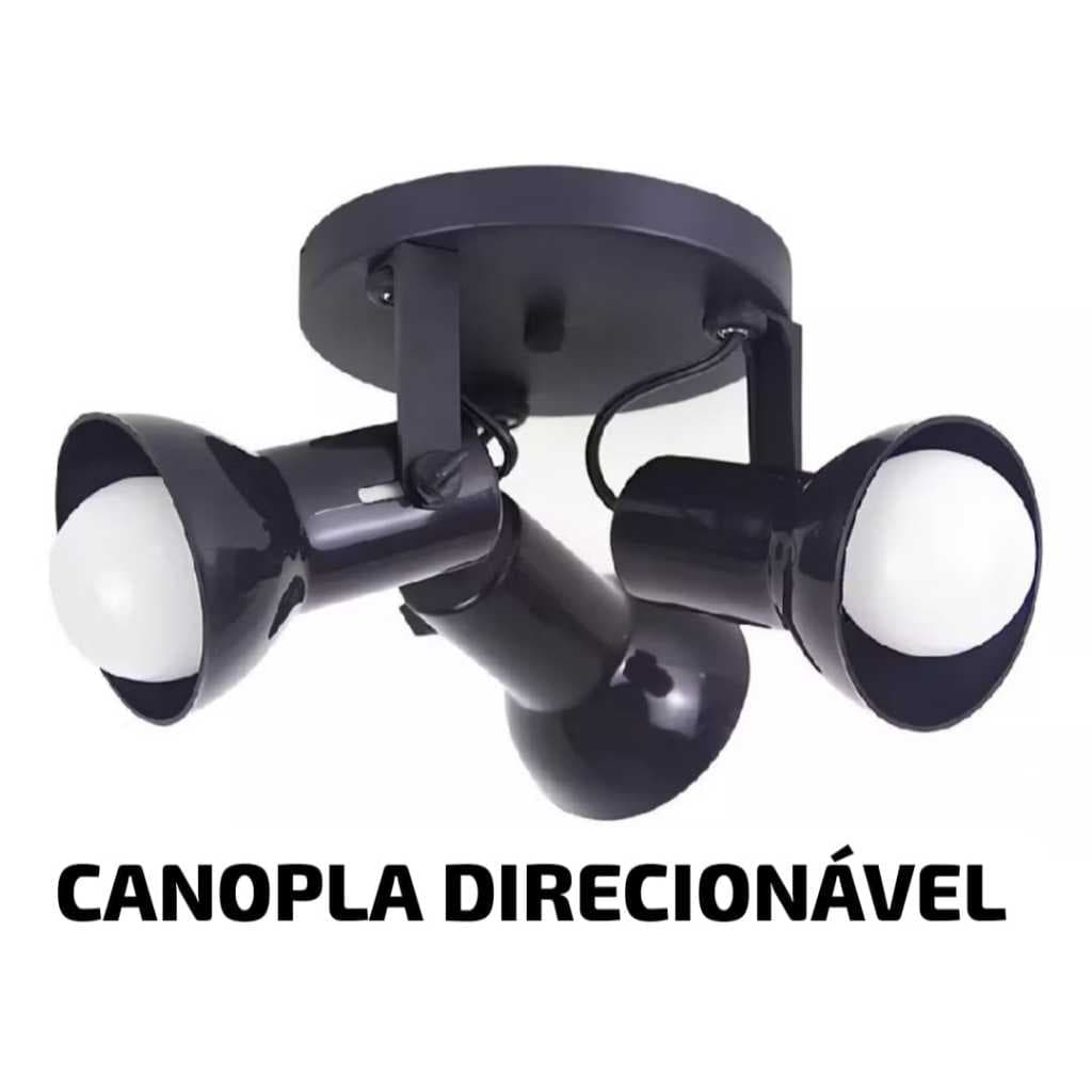 Spot Corneta Luminária Direcionável Sobrepor Triplo 3 Lâmpadas para Iluminação