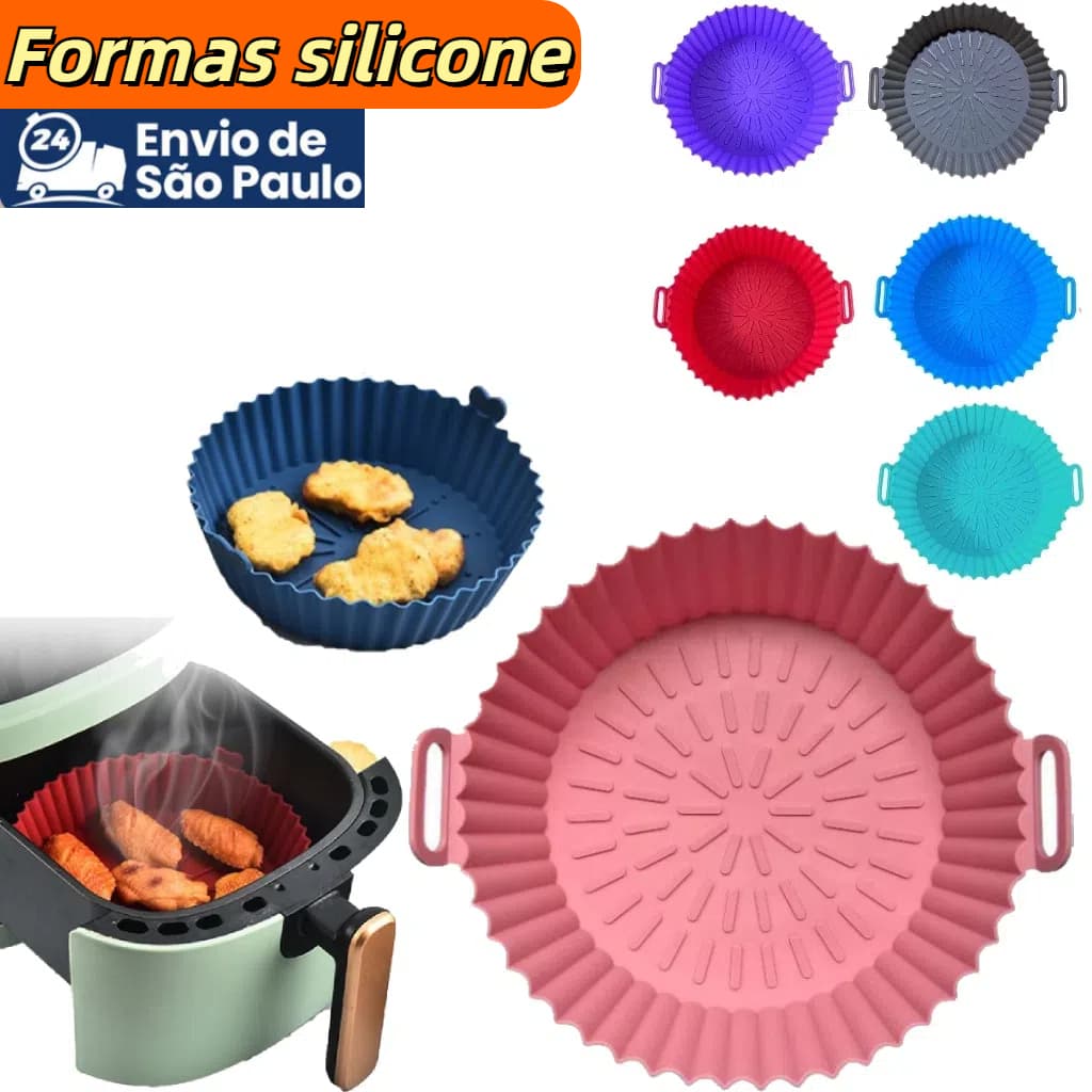Formas de silicone Redonda Assadeira reutilizável antiaderente de para fritadeira sem óleo