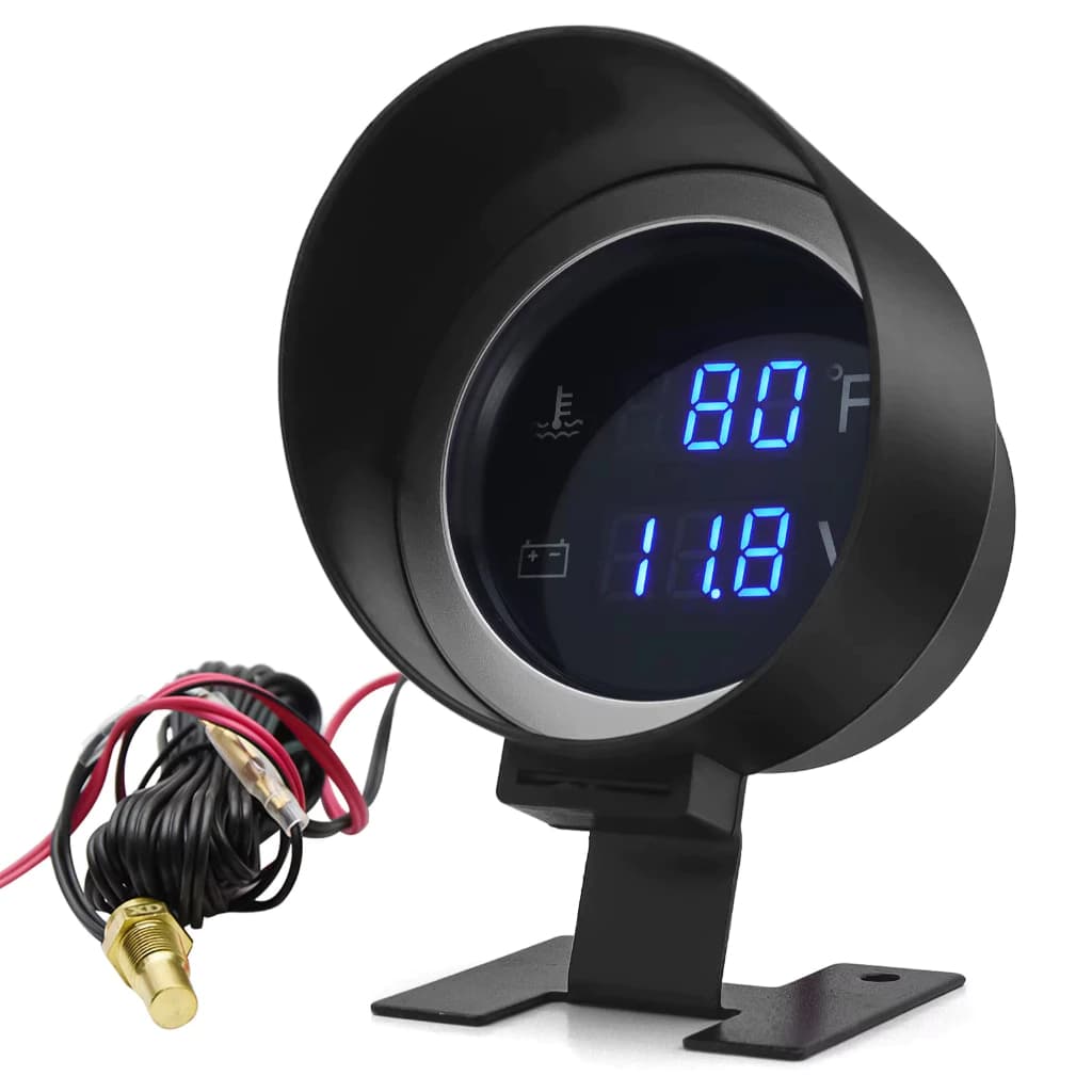 Medidor De Temperatura Água De Caminhão Digital LCD Redondo Sensor Moto + Voltímetro Voltagem 2 Em 1