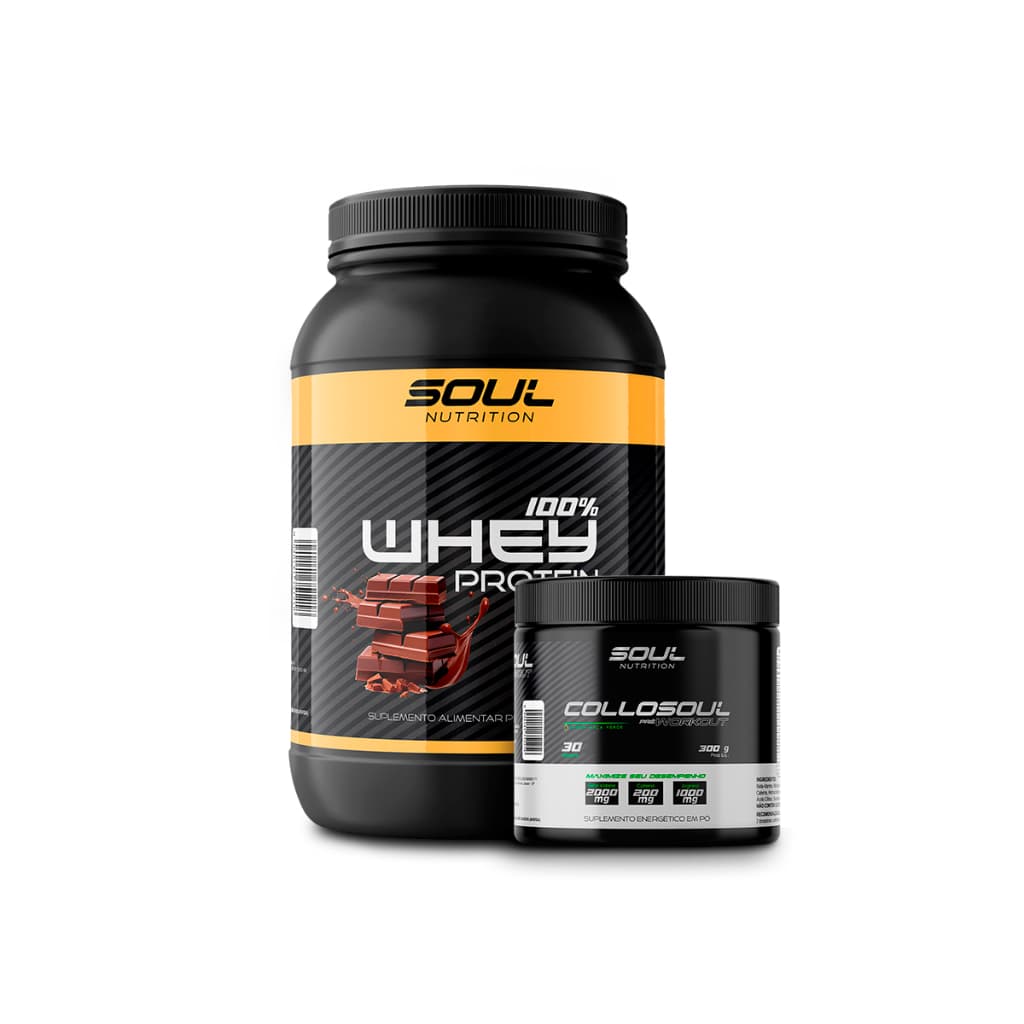 Kit 100% Whey Protein Chocolate 900g + Pré Treino Collosoul