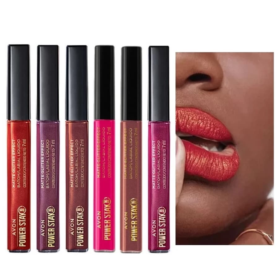 Batom Líquido Matte Glitter Effect Avon Power Stay 7ml - Escolha a cor