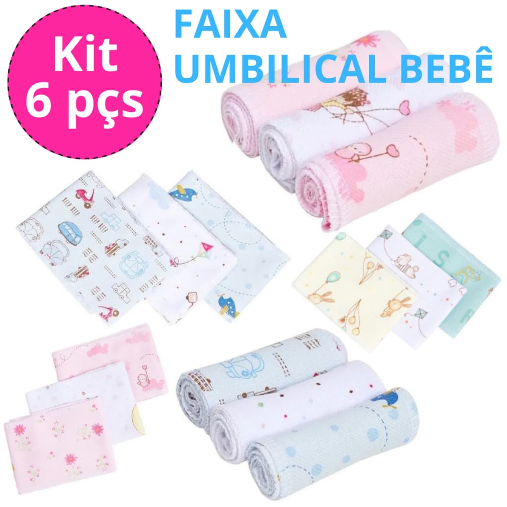Kit 6 Faixa Umbilical Enxoval Umbigo Recém Nascido Bebe Grande 100% Algodão Flanelado Macio