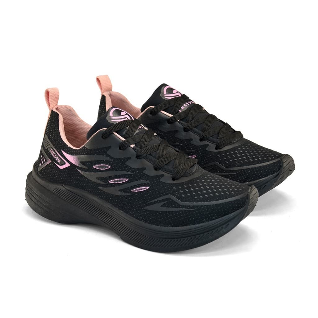 TENIS FEMININO CORRIDA CAMINHADA TREINO LEVE FREEDOM PRETO ROSE LANCAMENTO