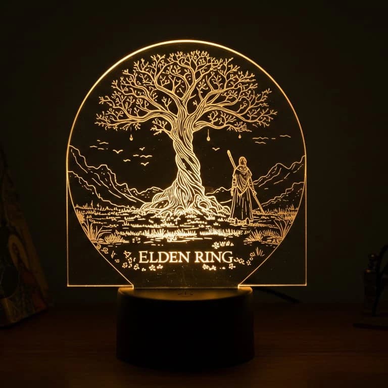 Luminária LED Noturna em Acrílico Elden Ring From Software – Decoração Épica para Fãs de Jogos