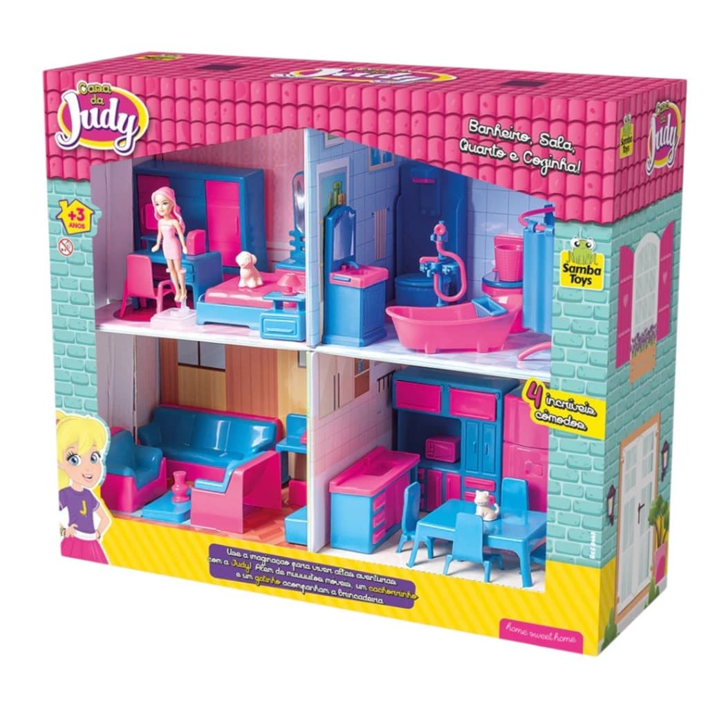 Casa da Judy Completa Com Boneca, Banheiro, Sala, Cozinha E Quarto - Brinquedo Infantil Samba Toys