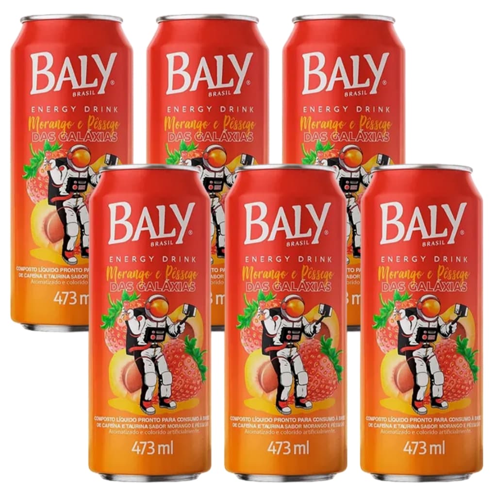 Baly Energético Morango E Pêssego - 6X473Ml