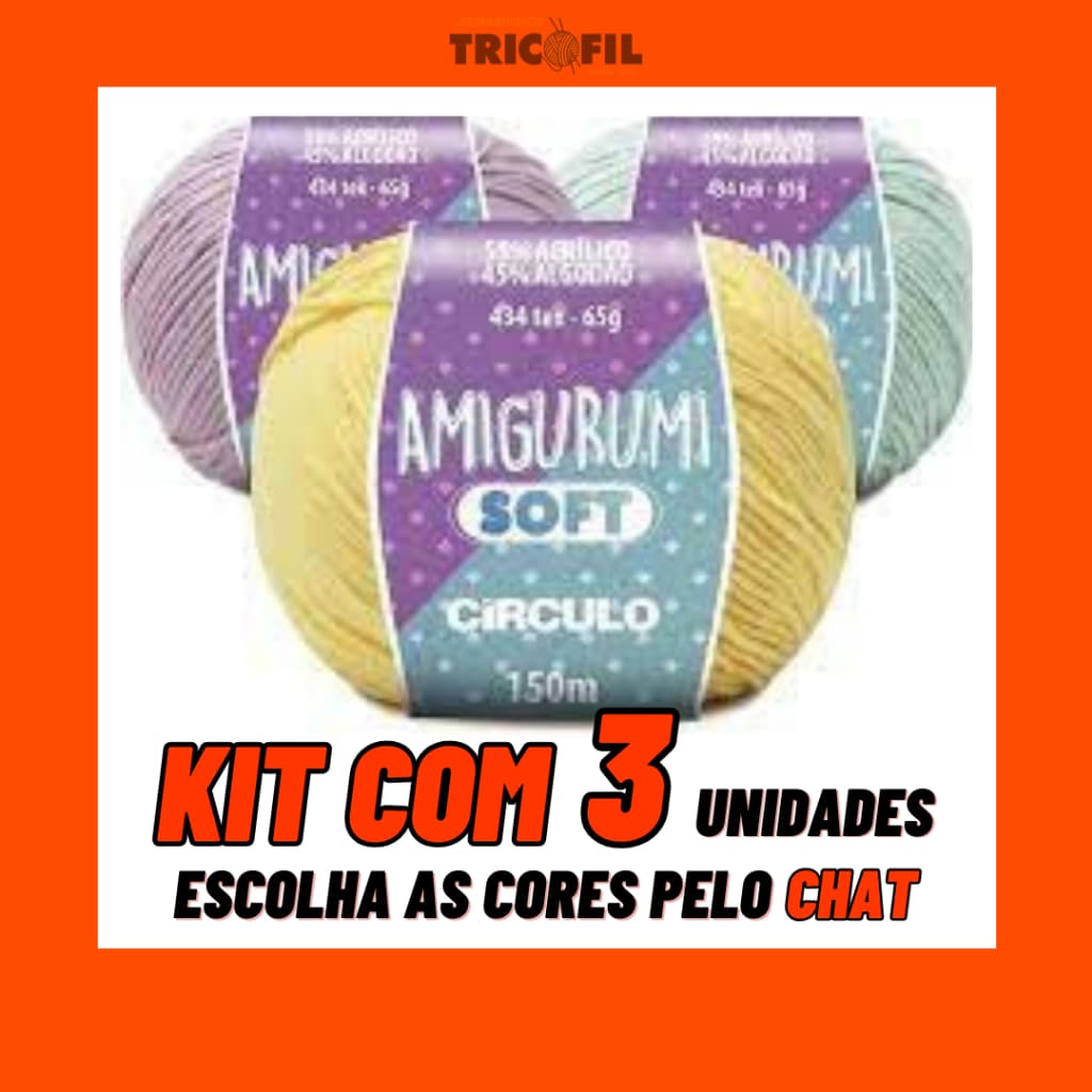 Kit c/3 Fio Linha Amigurumi Soft - 150m | Crochê Veludo