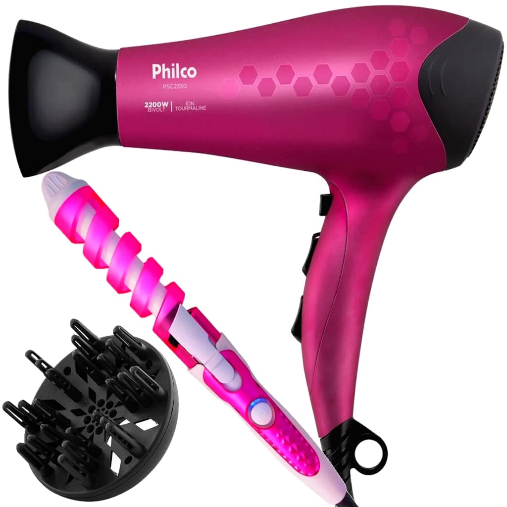 Secador De Cabelo Philco Profissional 2200w Ions Ar Quente Frio Stilo Difusor Modelador Cacheador Nova Bivolt