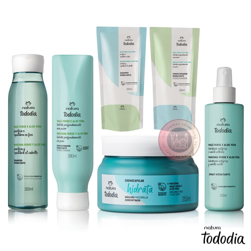 Linha Cabelos Tododia Hidratante Maçã Verde e Aloe Vera Natura: Shampoo, Condicionador, Spray e Máscara Concentrada