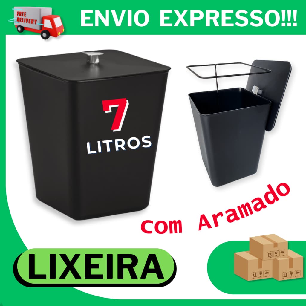 Lixeira Banheiro De Pia Cesto Lixo 7L Aramado Cozinha Casa Preto Organização Cesto de Lixo Grande