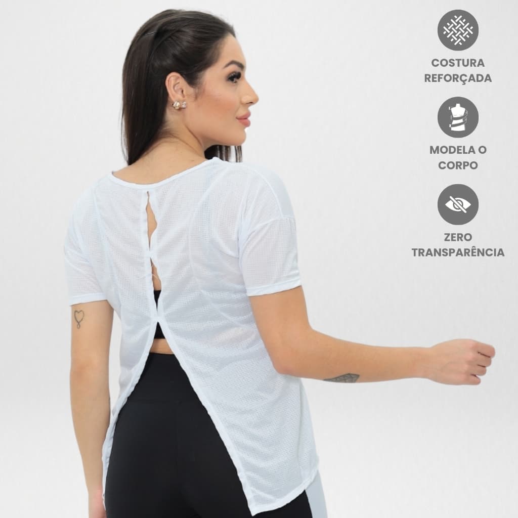 Camiseta Dry Fit Costas Aberta Roupa Academia Feminina Treino Fitness Corrida Esportiva