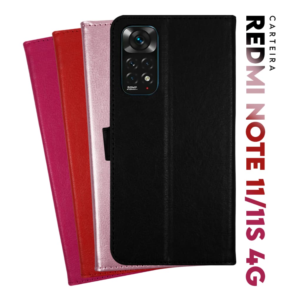 Capa Case Capinha Carteira Flip Cover Couro Sintético PRETA Xiaomi Redmi Note 11 4G 11s Tela 6.43 pol. Cell in Power25