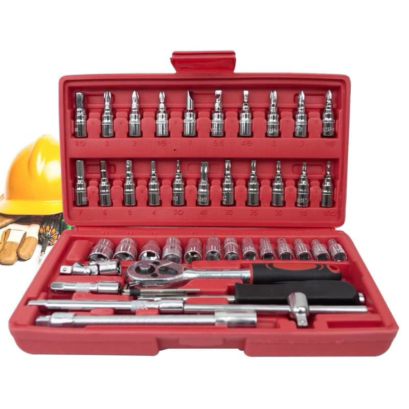 Kit De Ferramentas Chave 46 Peças Catraca Reversível Jogo de Soquetes com Maleta