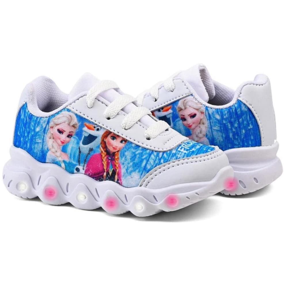 Tênis Infantil Menina Frozen Com Led Pisou Piscou Super Confortável Lançamento