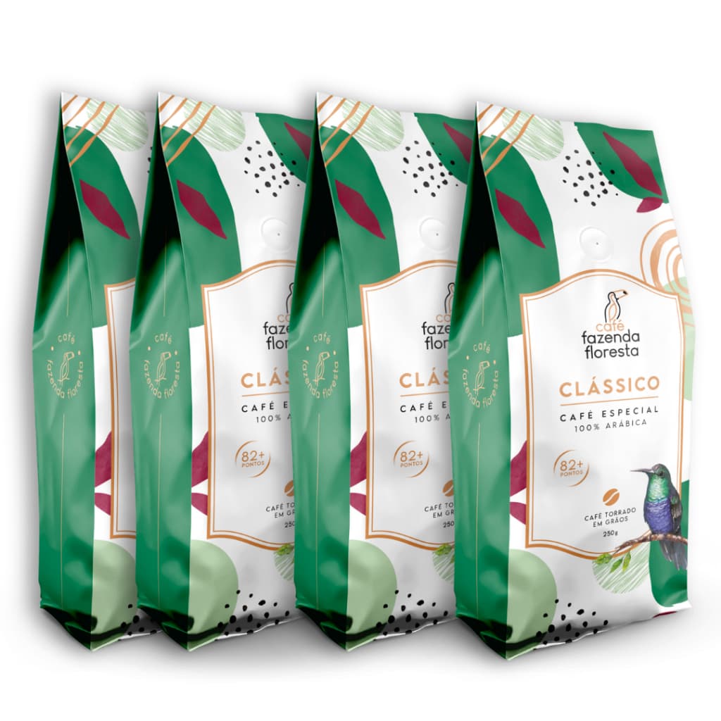 Kit Café Fazenda Floresta Clássico em grãos 4 pacotes de 250g