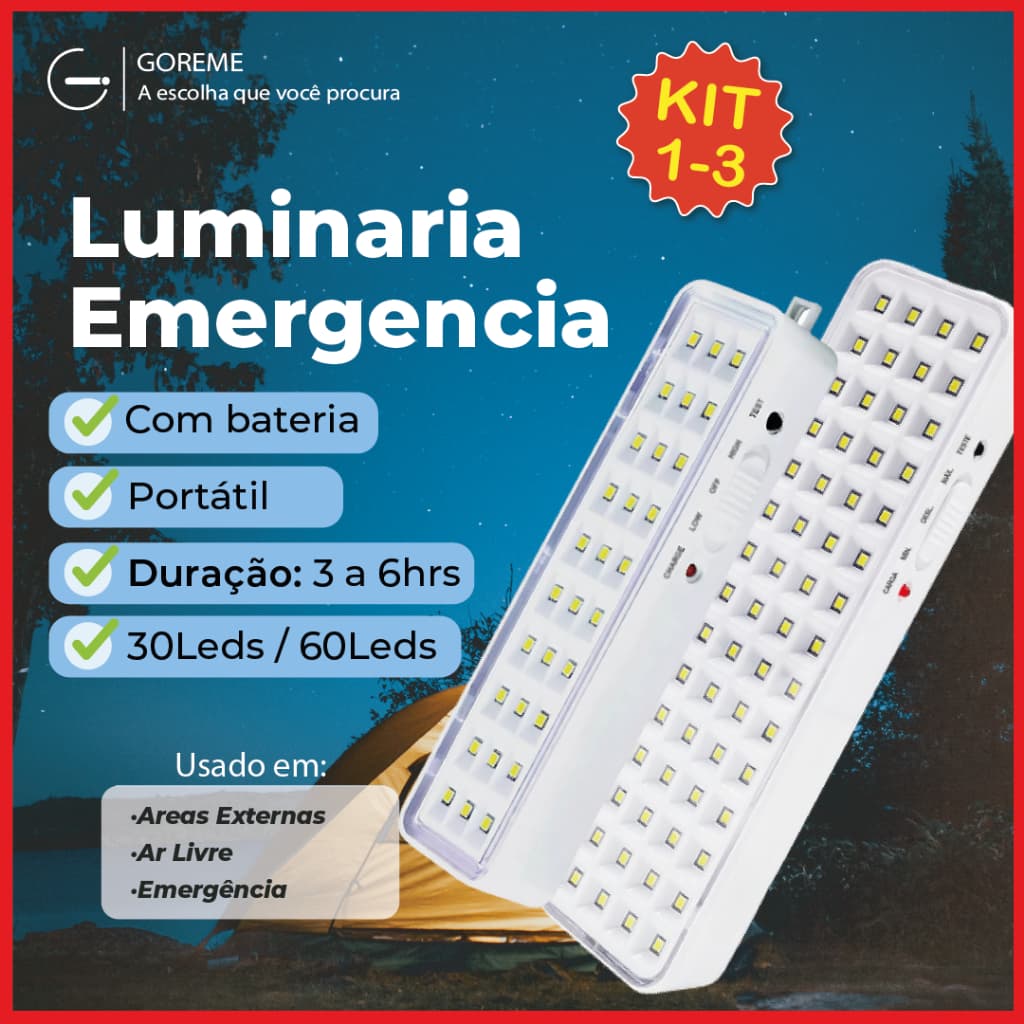 Luminária Emergência Lâmpada 30 ou 60 Leds Recarregável Bivolt Luz Branca Fria