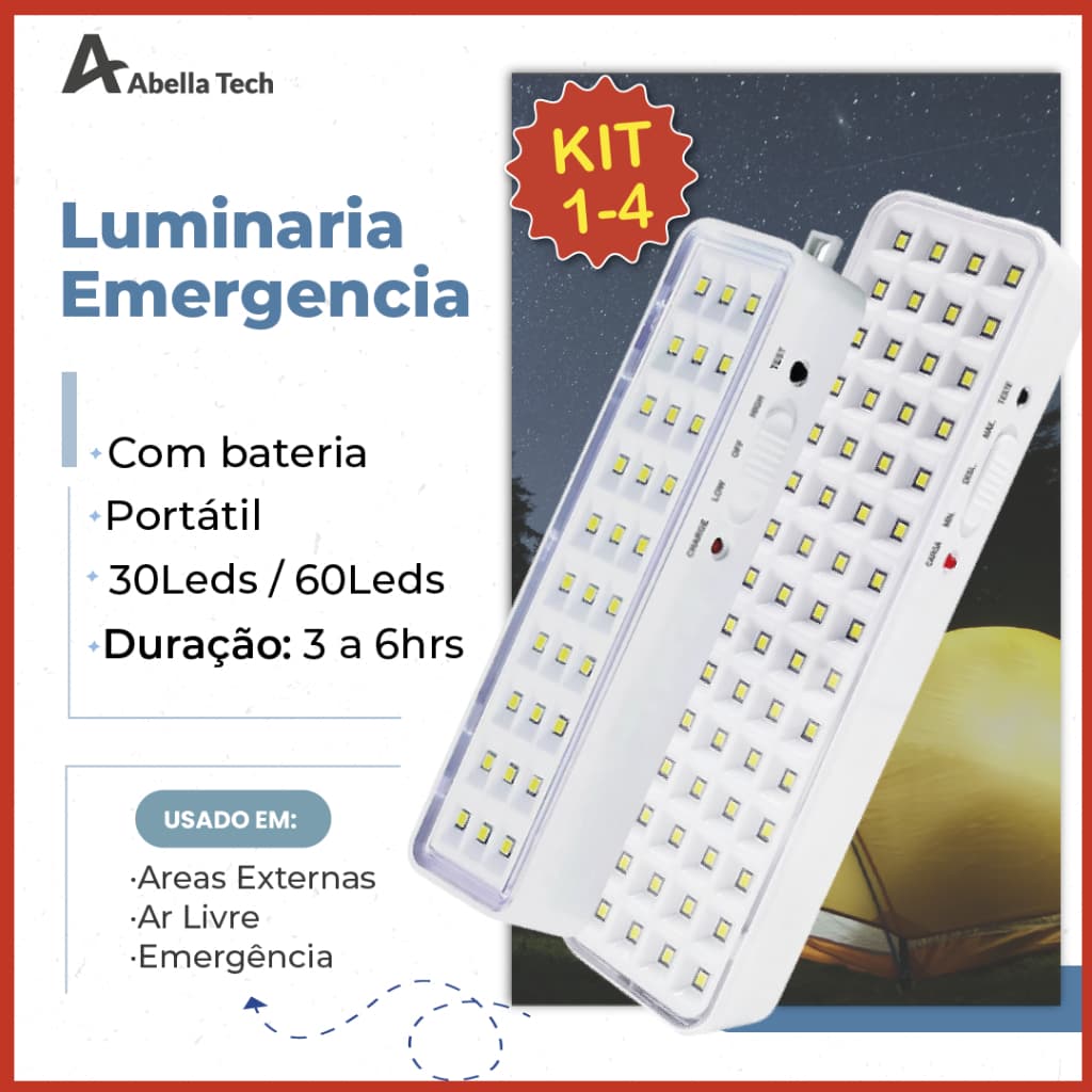 Luminária Emergência Lâmpada 30 ou 60 Leds Recarregável Bivolt Luz Fria