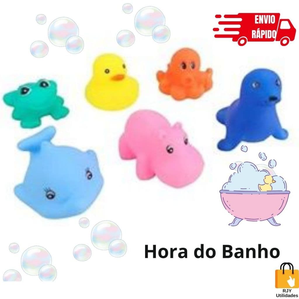 Kit Brinquedo Amiguinhos Aquáticos Hora Do Banho P/Bebê Sortidos Ou Patinhos Amarelos Emitem Som