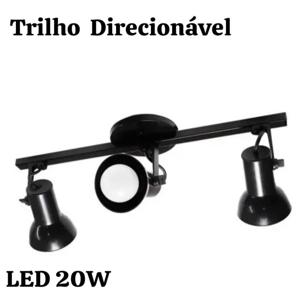 Luminária Spot Trilho Triplo 3 Sobrepor Direcionável E-27 Lâmpadas Led Bulbo Plástico
