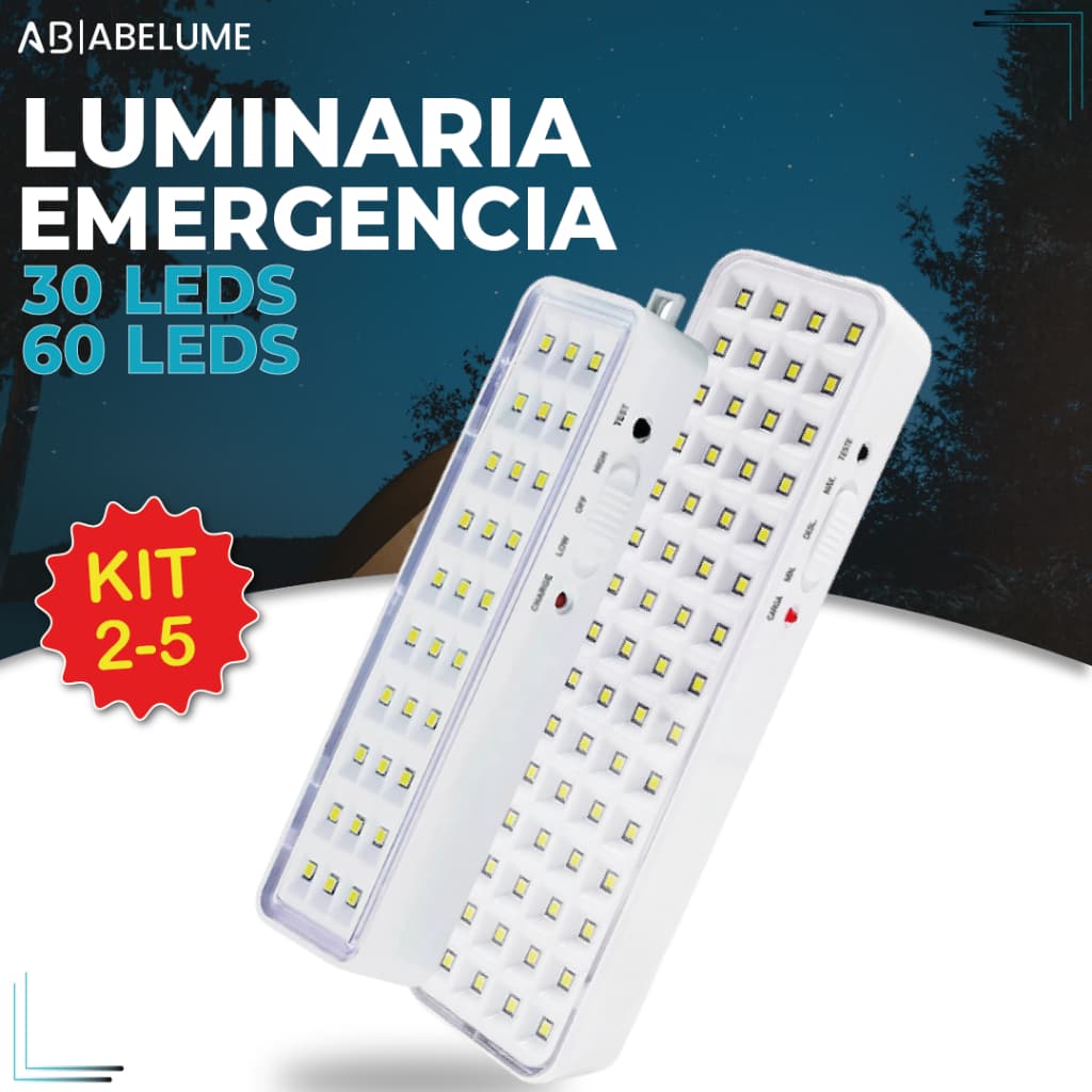 5 Luminária Emergência Lâmpada 30 ou 60 Leds Recarregável Bivolt Luz Branca Fria