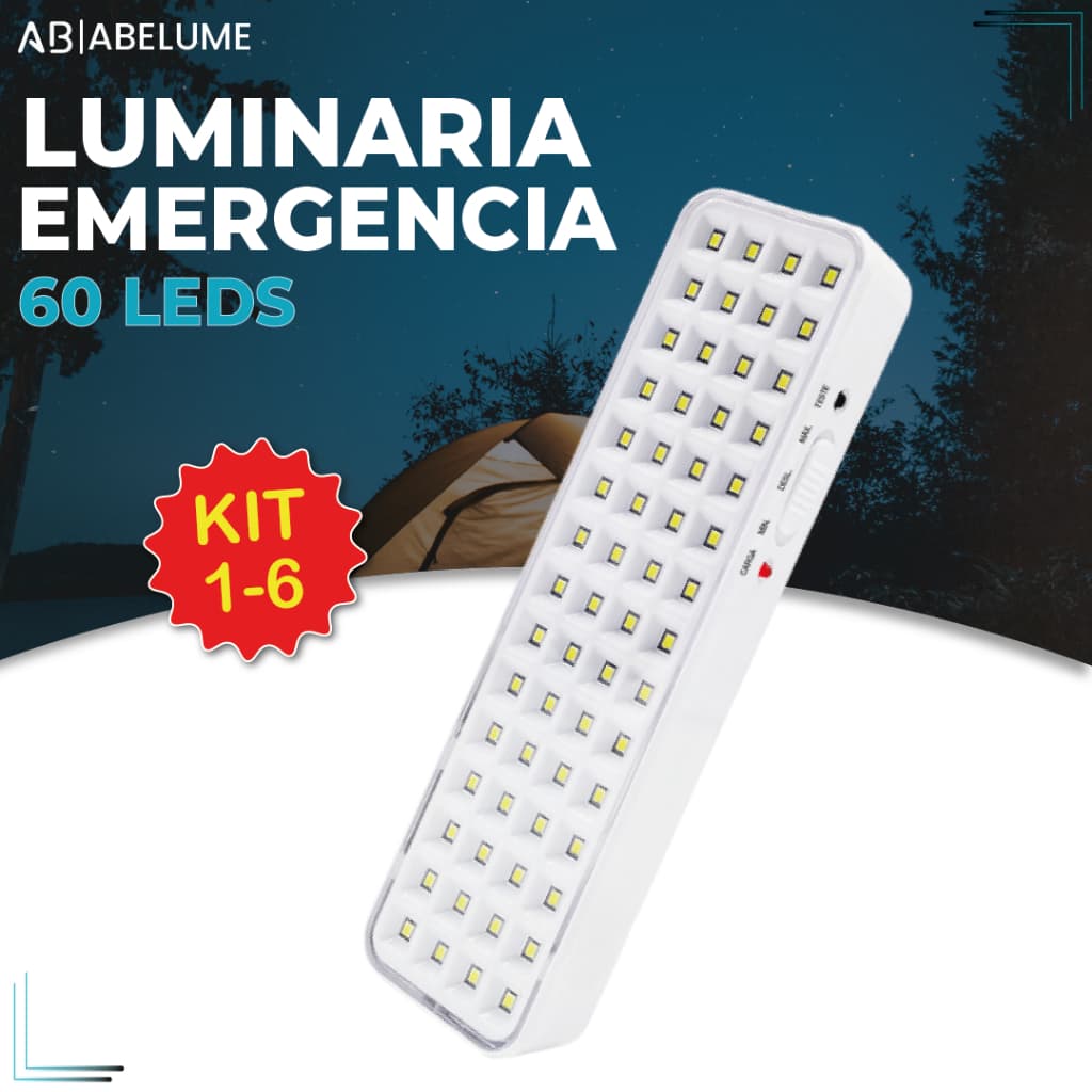 Luminária Emergência Lâmpada 60 Leds Recarregável Bivolt Luz Branca (Branco Frio 6,500K)