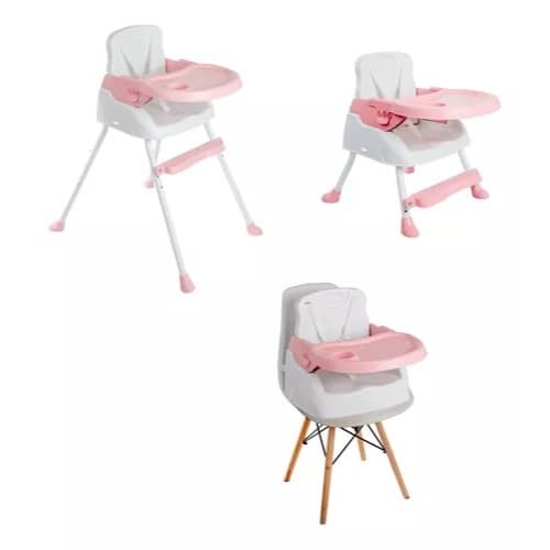 Cadeira de Alimentação Bebê 3 em 1 Portátil Ajustável Cadeirão Styll Baby Rosa