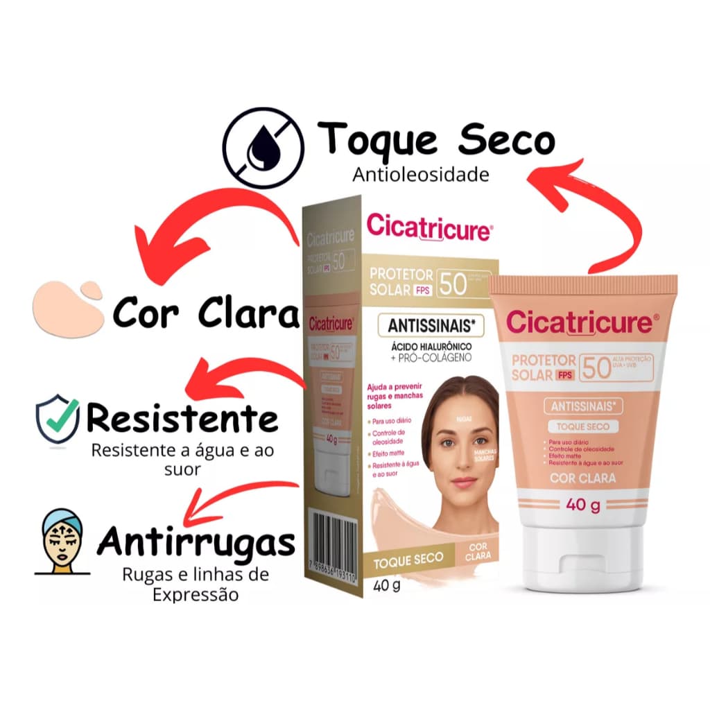 Protetor Solar Facial Cicatricure Fps50 Cor Clara Antissinais e Antirrugas