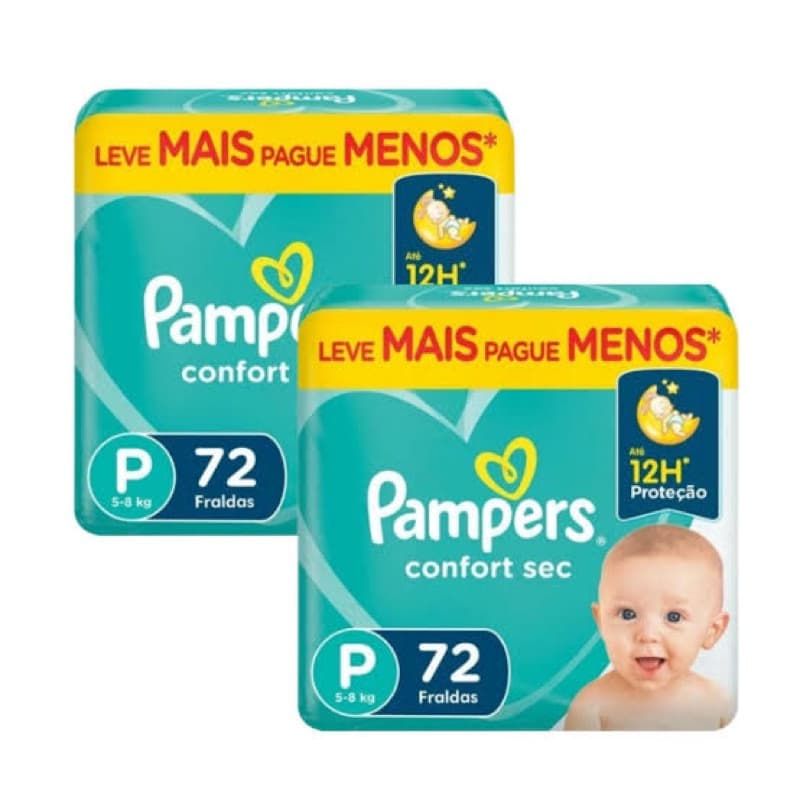 kit Fraldas Pampers Confort Sec 2 Packs Tamanho P com 72 Unidades