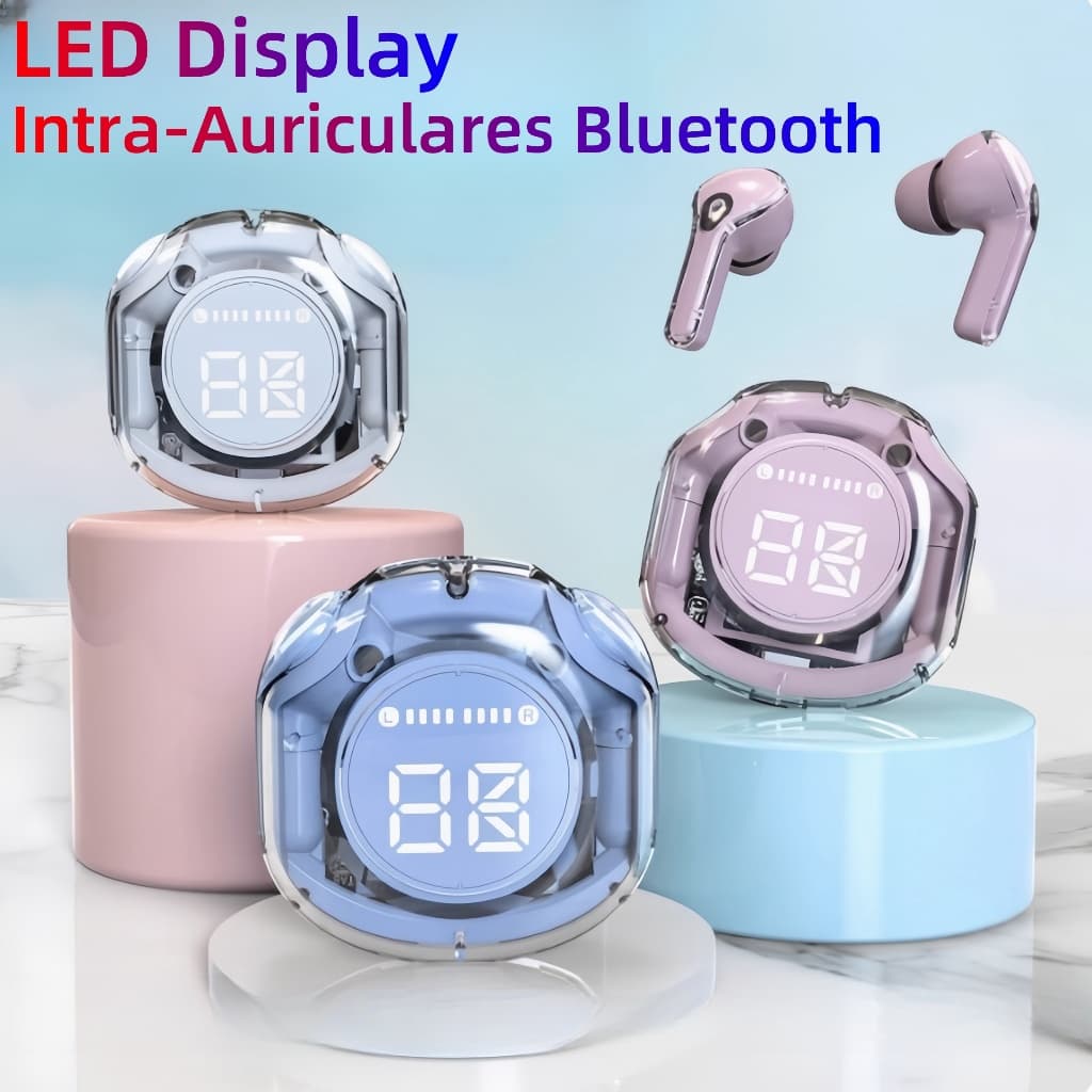 Mini Fone de Ouvido TWS  Bluetooth 5.3 LED Display, Compatível com Android/iOS Intra-Auriculares Sem