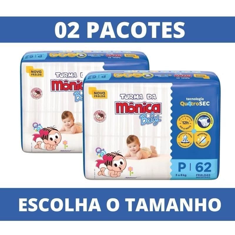 KIT 02 Pacotes Fralda TURMA DA MÔNICA Mega -  Escolha o tamanho