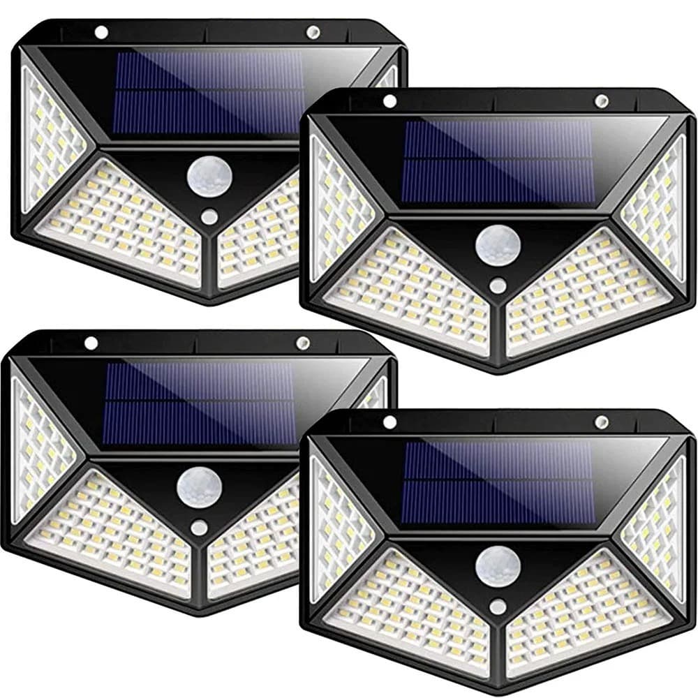 Arandela Luminária Solar 100 LED 3 Modos Refletor Sensor Presença Movimento Resistente a Água