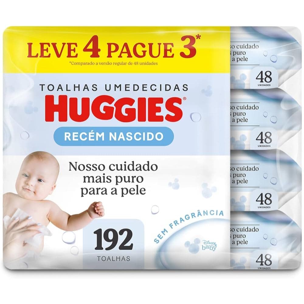 Kit Lenços Umedecidos Huggies Com 4 Pac De 48 Unid. Cada - 192 Unidades Total