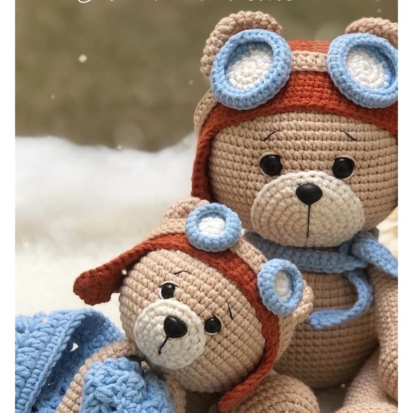 Kit em Crochê Urso Aviador e Naninha Amigurumi