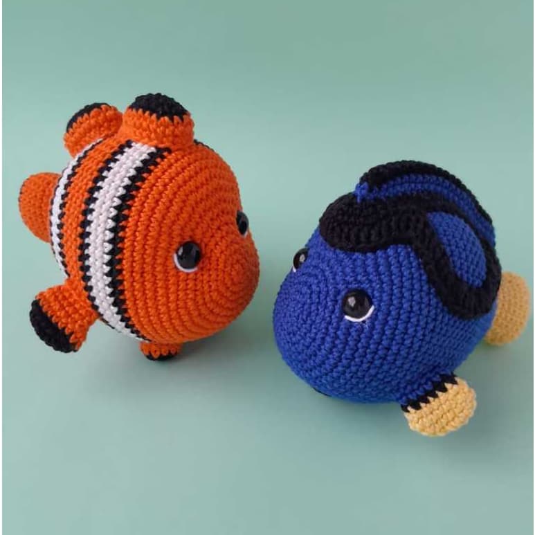 Kit 2 peixinhos: peixe palhaço e cirurgião patela - amigurumi (bichinhos de crochê) para decorar