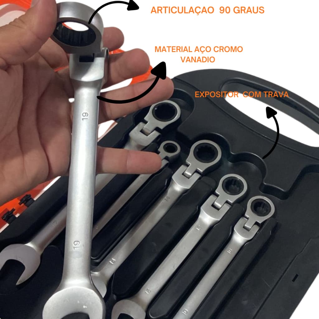 Chave Combinada Catraca Jogo De Chaves Com 7 Peças De Aço 08 A 19mm Reforçado