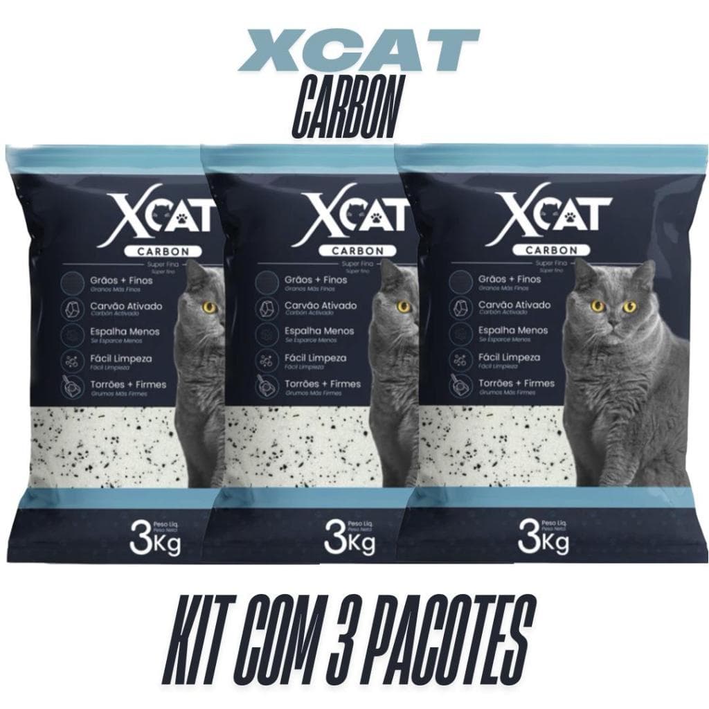 KIT COM 3 PACOTES - AREIA SANITÁRIA XCAT CARBON PARA GATOS
