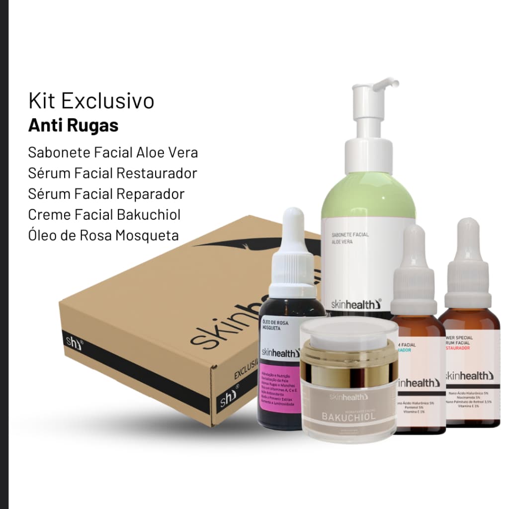 Kit Skinhealth - Skin Care Completo Anti Idade - Sabonete, Restaurador, Reparador e Rosa Mosqueta
