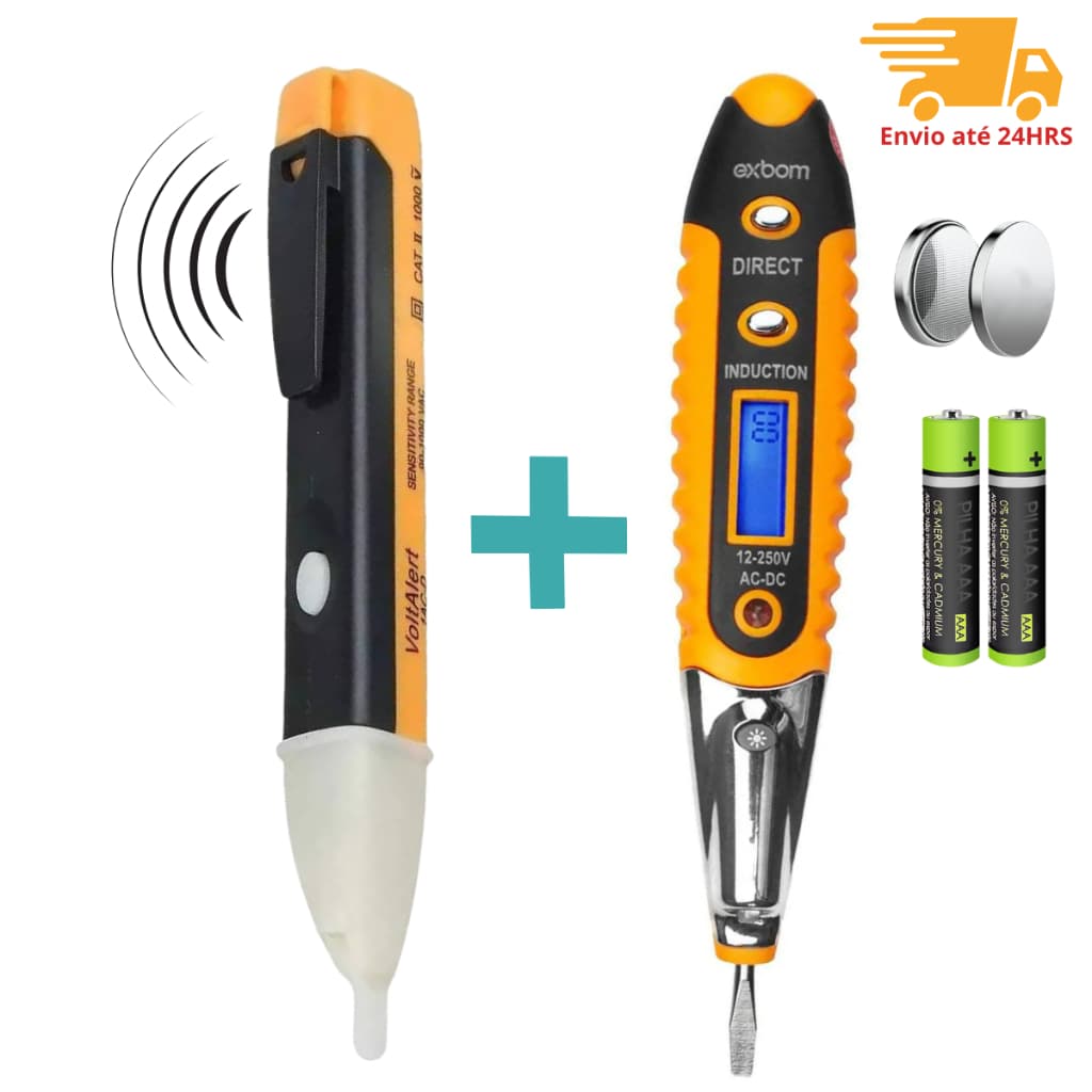 Kit Caneta Detectora de Tensão + Chave de Teste de Corrente e Voltagem Digital 12V a 250V