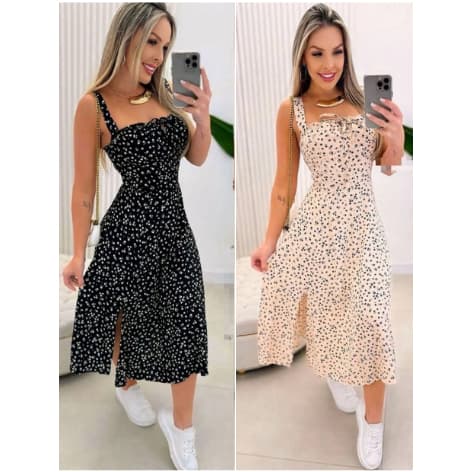 Vestido Mídi Romântico Estampado  Floral com Alça e Elastex Cruzado Costa Tendencia 2025