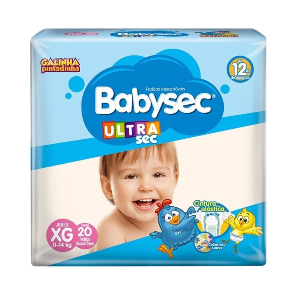 Fralda Descartável Babysec Ultra Sec Galinha Pintadinha Jumbo Tamanho XG com 20 Fraldas