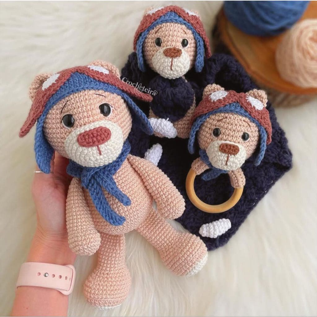 Kit Ursinho Aviador Amigurumi Crochê