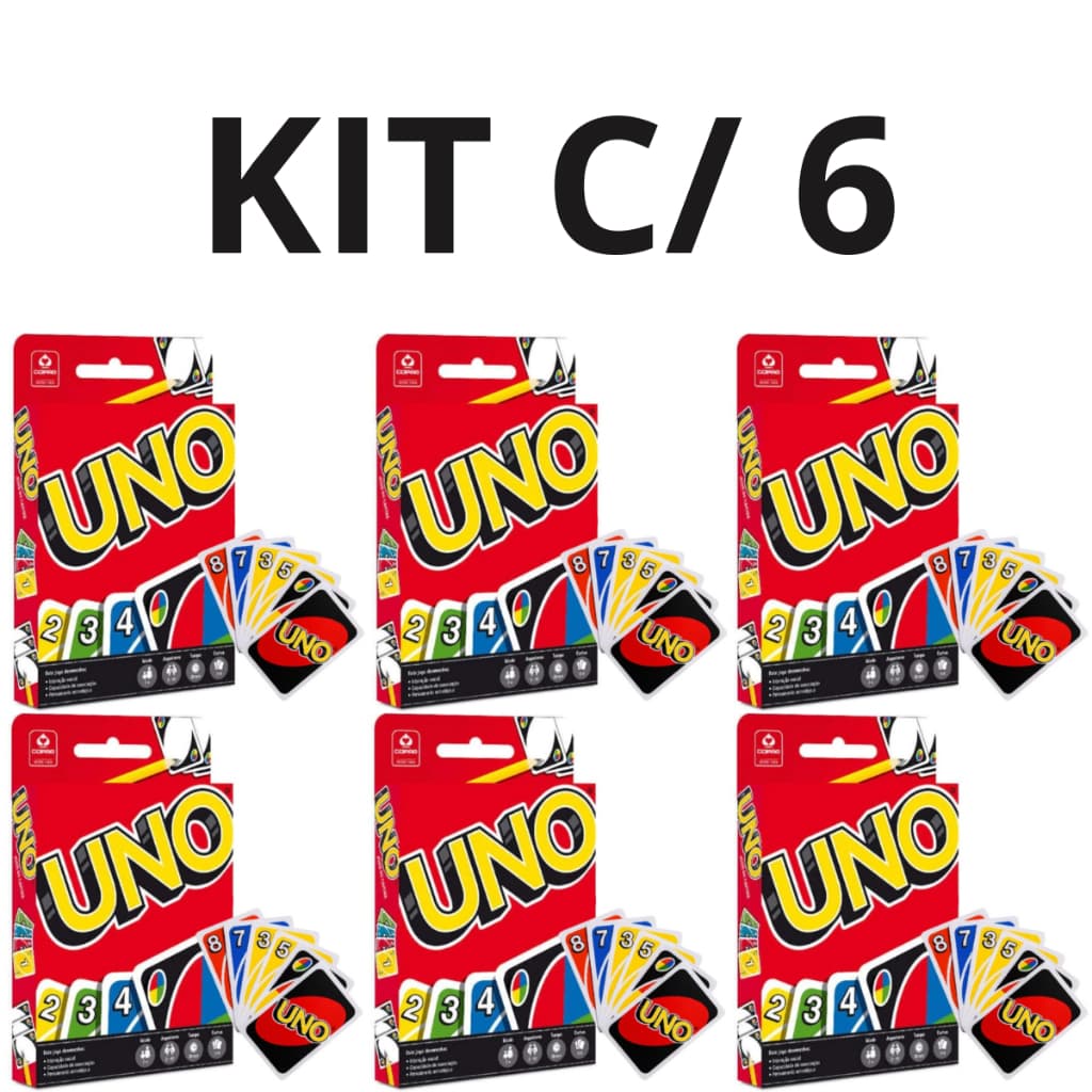 Kit 6 Jogo Uno Clássico 108 Cartas Duras Baralho Atualizado Diversão Garantida Família