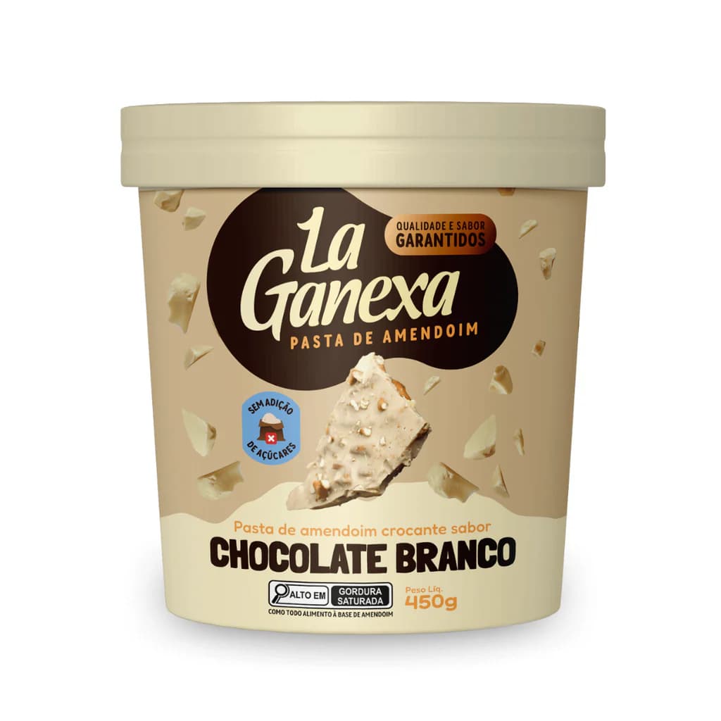 Pasta Amendoim Chocolate Branco 450g La Ganexa Integral Gourmet zero açucar Whey Protein