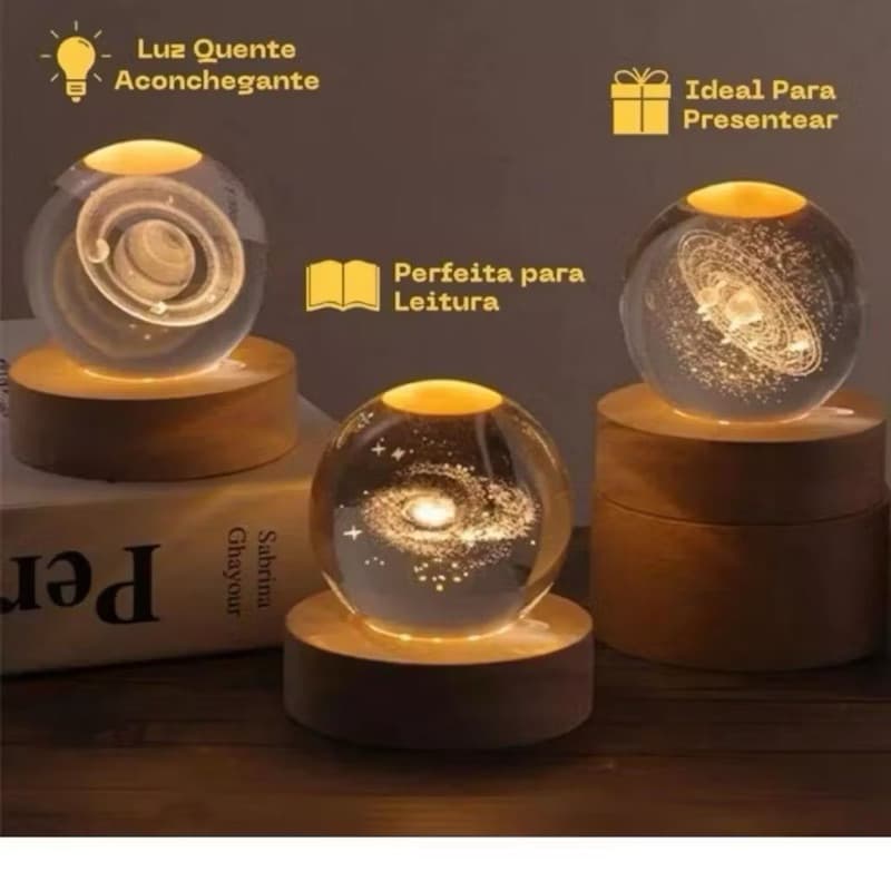 Luminária Decorativa Globo De LED Bola De Cristal 3D Com Interruptor On e Off  Bivolt Com USB Enfeite Universo